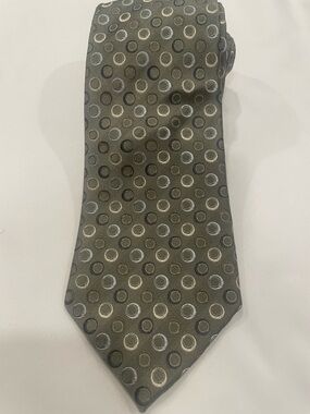 Alfani Olive Green Tie with Multicolor Circular Motif